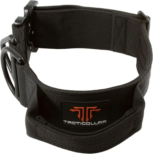 Miniatura 4 de Tacticollar - Collar táctico para perro de 2 pulgadas con asa para perros medianos y grandes, collar de nailon Mil Spec, hebilla de metal de Negro