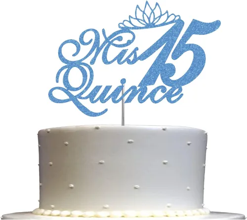 Miniatura 9 de Mis Quince 15 Quinceañera - Decoración para tartas con purpurina para quinceañera, ideas de decoración de fiesta de cumpleaños, decoración de alta