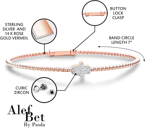 Miniatura 4 de Alef Bet by Paula Hamsa Hand Bracelet Sterling Silver for Women Worn for Protection and Abundant Blessings Beautiful Design for Everyday Wear