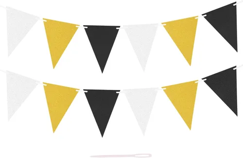 MECCANIXITY Guirnalda de papel con purpurina de 10 pies para colgar banderines dorados, plateados, negros, brillantes para Navidad, despedidas de