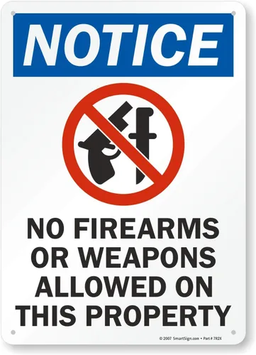 SmartSign -U1-1015-NA "Aviso - No se permiten armas de fuego ni armas en la propiedad" | Aluminio de 10 x 14 pulgadas