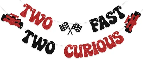 Cartel de Two Fast Two Curious, decoración de segundo cumpleaños de niño para carreras de segunda fiesta, suministros de fiesta de auto de carreras