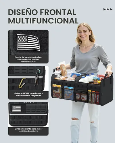 Miniatura 5 de HOTOR Organizador táctico para maletero de automóvil, organizador plegable para maletero de SUV con bolsillo frontal Molle y tiras reflectantes