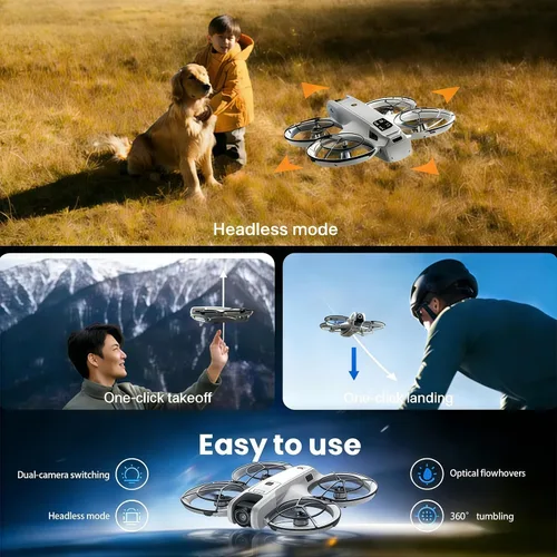 Miniatura 6 de Drone RC con control remoto de pantalla con pantalla de control remoto, protector de hélice, cámara doble, ajuste de velocidad, retención