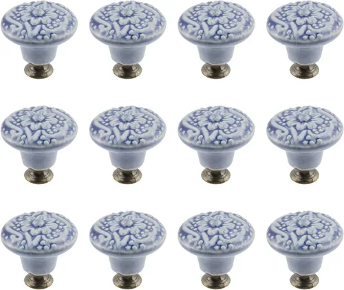 Miniatura 11 de Geesatis 4 pomos de cerámica para gabinetes de cocina, pomos redondos vintage de un solo agujero para cajones y armarios, con tornillos de montaje