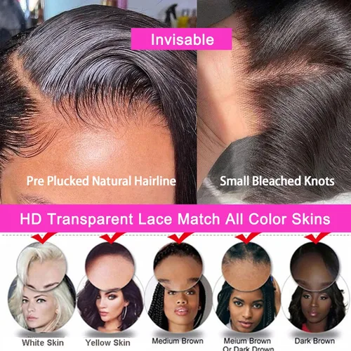 Miniatura 7 de Lemoda - Extensiones de cabello con cuerpo ondulado frontal 13x4, de encaje transparente HD, cierre frontal de encaje de cabello humano brasileño