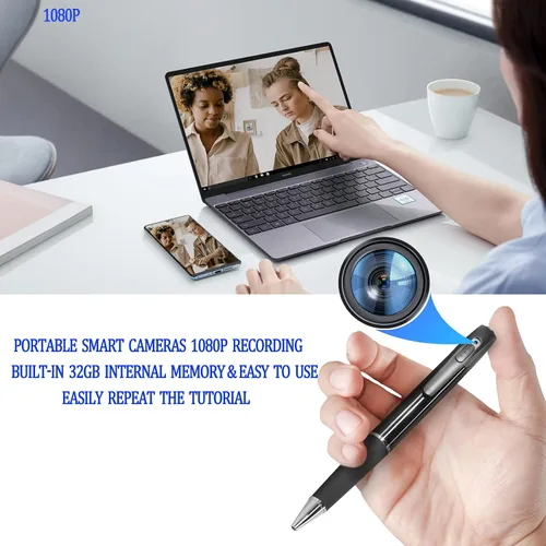 Miniatura 4 de Detector de bolígrafo de cámara, cámara corporal HD 1080P con grabación de bucle, cámara de bolsillo portátil para reuniones de aula para interiores
