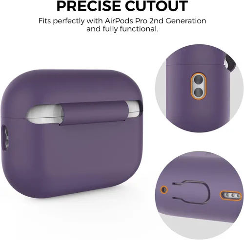 Miniatura 4 de AHASTYLE Funda protectora de silicona para AirPods Pro 2 [LED frontal visible] Compatible con AirPods Pro de 2ª generación (Púrpura)