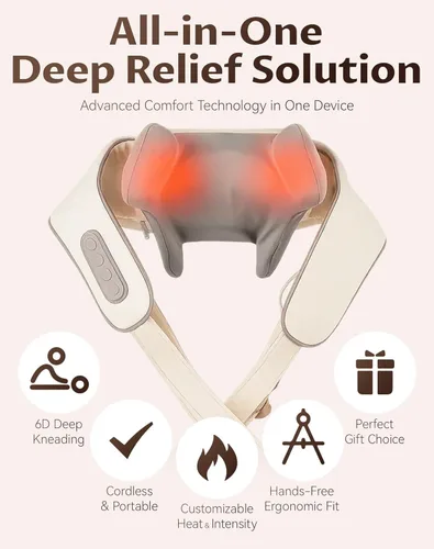 Miniatura 5 de Therapexa Masajeador de cuello y hombros con calor, masajeador de espalda Shiatsu 6D para aliviar el dolor de tejido profundo, masajeador para Caqui