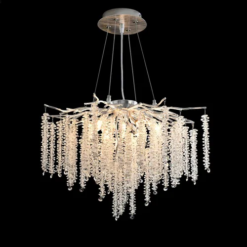 Miniatura 20 de Candelabro de Cristal Rama de Árbol Dorado Gota de Lluvia Redonda Lámpara Colgante con Borla Luminaria de Techo Colgante para Dormitorio Sala