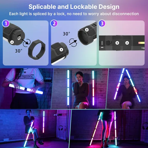 Miniatura 4 de ULANZI VL110 varita de luz RGB, luz de mano LED para cámara tubo de video, barra de luz, 2500-9000K ajustable, batería de 2600mAh CRI 95+