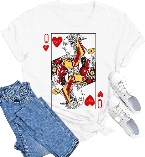 Queen of Hearts - Camiseta de manga corta para mujer, diseño gráfico vintage con estampado de letras divertidas