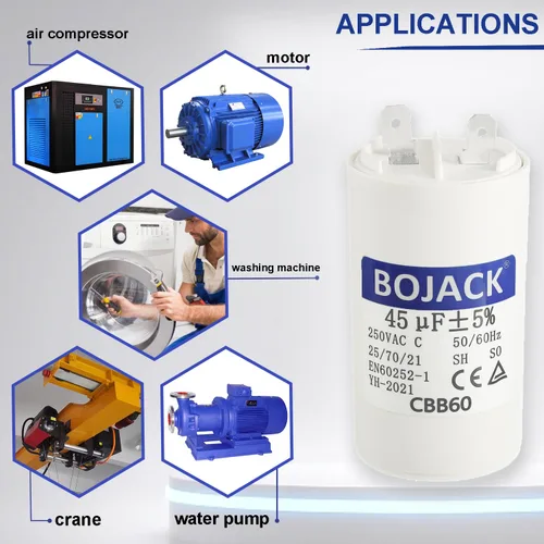 Miniatura 3 de BOJACK 45uf 45MFD uF CBB60 Condensador de funcionamiento de lavadora Frecuencia del condensador de funcionamiento del motor 50/60Hz 250VAC 250V Stud