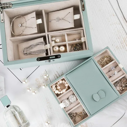 Miniatura 2 de Vlando Organizador retro con cerradura para joyas, collares, aretes, anillos, estuche de almacenamiento con llave, el mejor regalo para mujeres