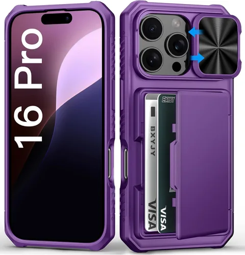 Miniatura 15 de BXYJY Funda tipo cartera para iPhone 15 Pro con tarjetero (4-5 tarjetas) y cubierta deslizante para cámara y soporte, protección contra caídas