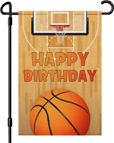 Bandera de jardín de baloncesto con texto en inglés «Happy Birthday», letrero de fiesta de cumpleaños para niños y niñas, adultos, fiesta de