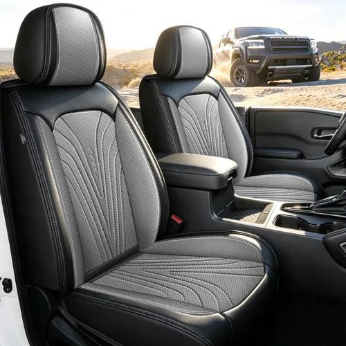 Miniatura 13 de DISUTOGO Fundas de asiento de coche para Nissan Frontier 2009-2024 2025 2026: juego completo de fundas de asiento de cuero, protector de cojín