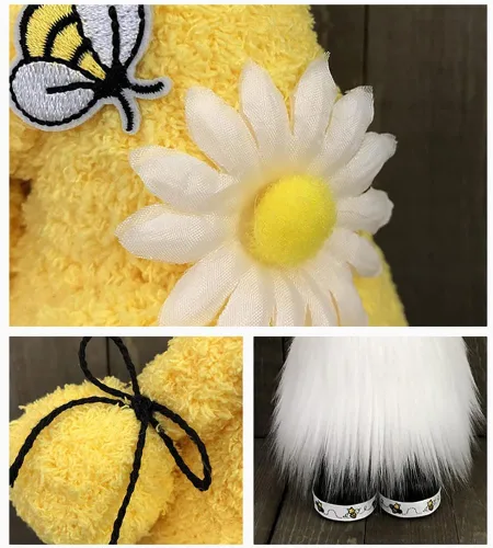Miniatura 2 de Adornos de elfo de abejorro, gnomos de peluche, hechos a mano, diseño de girasol de primavera, estante de gnomo enano, bandeja escalonada