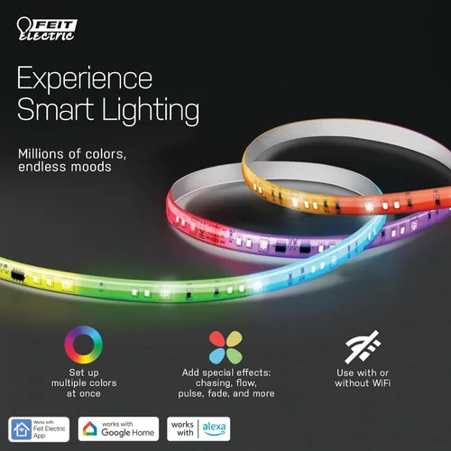 Miniatura 8 de Tira de luz inteligente Feit Electric de 16 pies, tira de luz LED ultradelgada RGBW con perseguimiento de colores, Wi-Fi de 2.4GHz habilitado