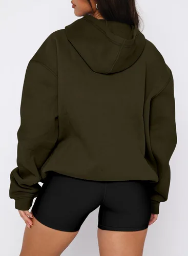 Miniatura 52 de onlypuff Sudadera casual con capucha para mujer, de manga larga, con bolsillo de canguro, hombro caído