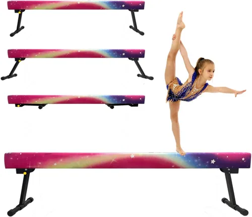Viga de equilibrio ultrasimple ajustable y plegable de 6 pies, equipo de gimnasia de suela sintética de piso alto y bajo, sin necesidad de Asterismo