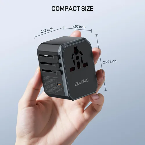 Miniatura 6 de EPICKA Adaptador de viaje universal GaN 45W, adaptador de enchufe de viaje europeo con carga rápida PD&QC (2 puertos USB-A y 3 puertos USB-C)