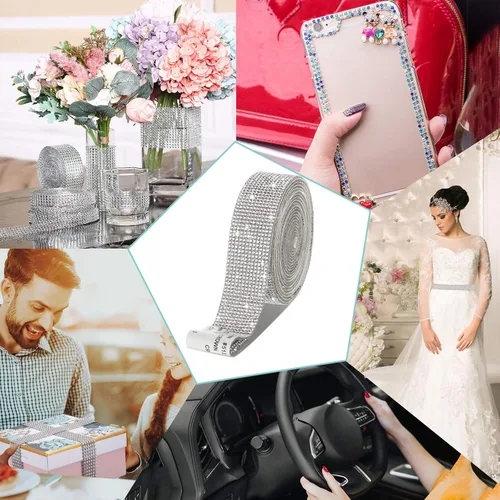 Miniatura 6 de Zonon - Tiras adhesivas con diamantes de imitación para manualidades y decoración de Navidad, automóvil y celular, rollo, cinta con joyas, 2 mm
