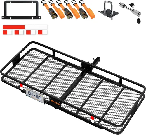 Miniatura 11 de Mockins Portaequipajes de enganche de remolque resistente de 60"x20"x6" con soporte para placa de matrícula y bolsa de carga impermeable de 16 pies