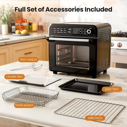 Miniatura 7 de Kismile Combo de horno tostador de freidora de aire de 18 cuartos de galón, horno de convección de encimera 12 en 1, 70 a 450 ℉, hornear, asar