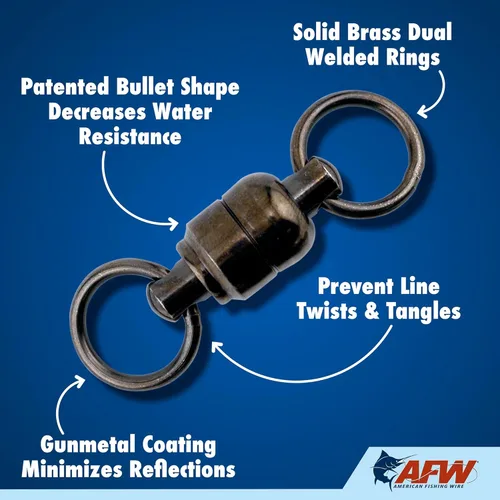 Miniatura 4 de AFW Solid Brass Ball Bearing Fishing Swivels with Double Welded Rings - Patented Bullet Shaped Head for Reduced Water Resistance, Black Finish