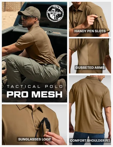 Miniatura 6 de CQR Camiseta polo táctica para hombre, de manga corta, ligera y con Dry Fit, tela piqué, FPU 50+, para exteriores