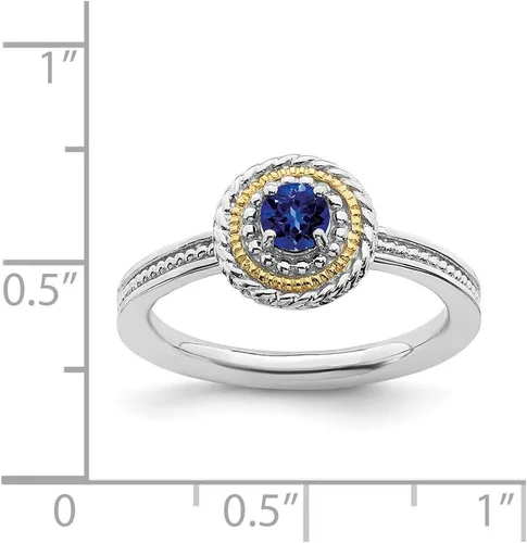 Miniatura 5 de Anillo de plata de ley 925 maciza y oro amarillo de 14 quilates, apilable, azul zafiro creado, anillo de eternidad