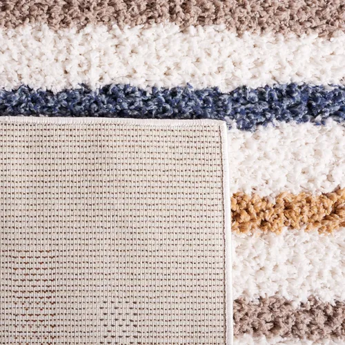 Miniatura 3 de SAFAVIEH Calico Shag Collection - Alfombra para pasillo, 2 pies 2 pulgadas x 8 pies, color marfil y dorado, diseño a rayas, no desprende pelusa