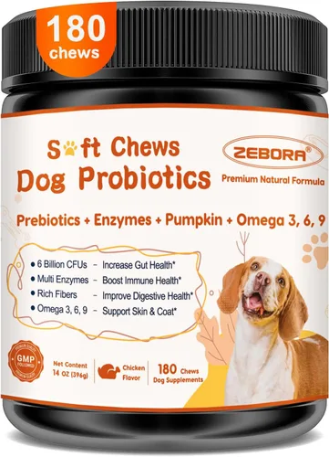 Miniatura 10 de Probióticos para perros, probióticos para perros para la salud digestiva, además de calabaza y aceite de pescado, para intestino y picazón, 120