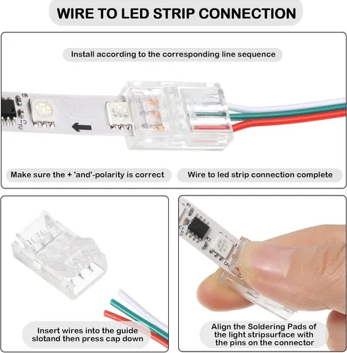 Miniatura 4 de Flutesan 20 piezas 3 pines 10mm conectores de tira de luz LED sin soldadura, conectores de iluminación de pista transparente para tira de luz RGB
