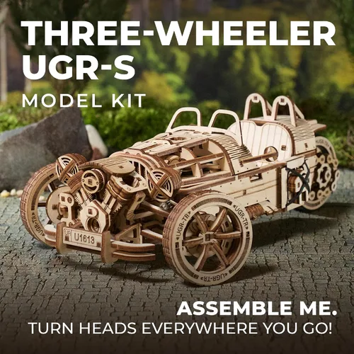 Miniatura 7 de UGEARS Rompecabezas 3D de madera de tres ruedas UGR-S para adultos, kits de modelos de madera para adultos, regalos de motocicleta para hombres, kit