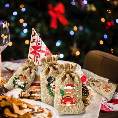 Miniatura 5 de LOMIMOS 36 Bolsas de Arpillera con Cordón Navideñas, Bolsas Reutilizables de Lino Yute para Regalos Dulces Caramelos Envoltorio Obsequios