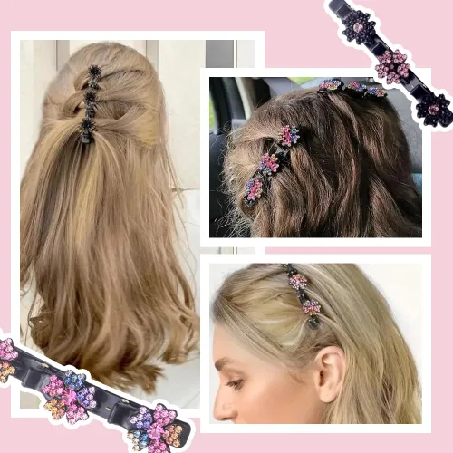 Miniatura 7 de 2 pinzas para el cabello trenzadas con piedra de cristal brillante, accesorios de cabello para mujer para corte de peinado, pinzas de pelo trenzadas