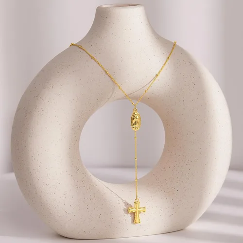 Miniatura 71 de Collar de cruz para mujeres y niñas, delicado chapado en oro de 14 quilates, gargantilla con dije de cruz que no se deslustra, impermeable, moderno