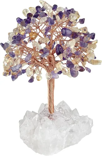 Miniatura 16 de Nupuyai Árbol de cristal de cuarzo rosa curativo hecho a mano con racimo de cuarzo de roca, árbol de dinero bonsái de piedra energética, decoración