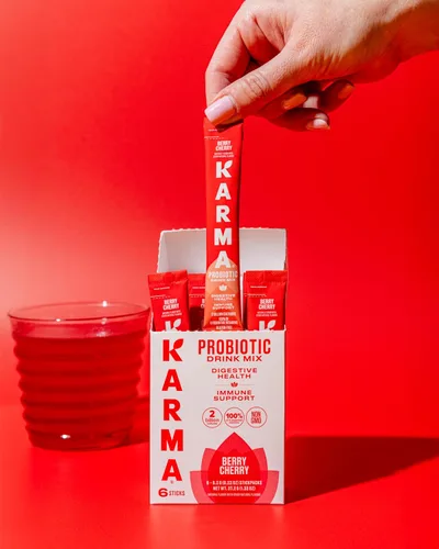 Miniatura 6 de Bolsa de Hidratación Probiótica Karma - Paquete de 6, Mezcla de Bebida en Polvo de Bayas y Cereza - Apoyo Inmunológico y de la Salud Intestinal Para