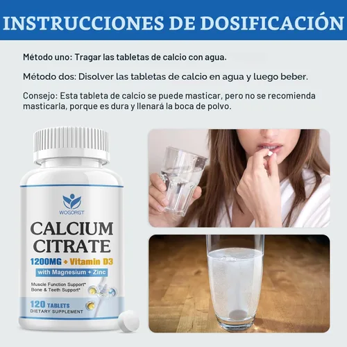Miniatura 7 de Suplemento de citrato de calcio de 1200 mg con vitamina D3 para mujeres y hombres - Suplemento de calcio y magnesio zinc D3 para huesos, dientes