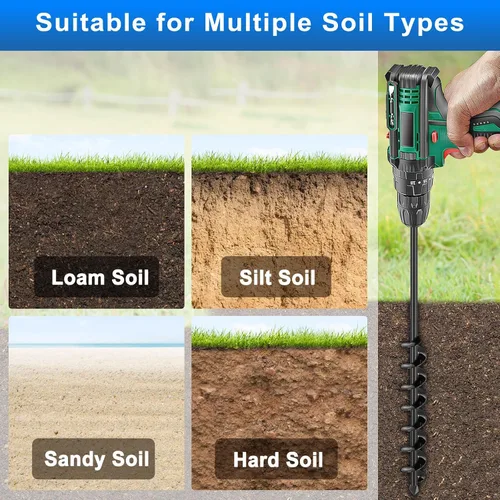 Miniatura 7 de Broca de taladro de jardín para plantar 1.6 x 32 pulgadas, broca negra para excavadora de agujeros, taladro de suelo para plantar bulbos, flores