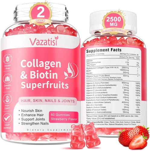 Miniatura 8 de Gomitas de colágeno sin azúcar para mujeres y hombres, gomitas de péptidos de colágeno múltiple tipo I II III V X con biotina, vitamina A B C D E