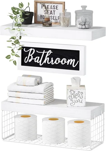 QEEIG ‎Estantes de baño sobre inodoro - Almacenamiento de papel montado en la pared, decoración de granja, decoraciones estéticas, señal de B. Blanco