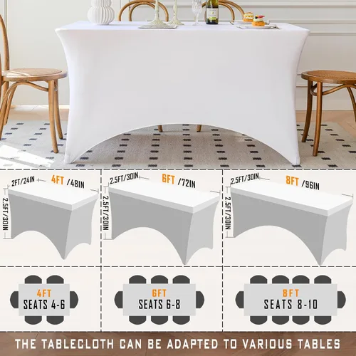 Miniatura 13 de Famstar Paño de Mesa Negro de 4 Pies de Elastano, Paño de Mesa Ajustado para Mesas Rectangulares, Fundas Elásticas Lavables Sin Arrugas