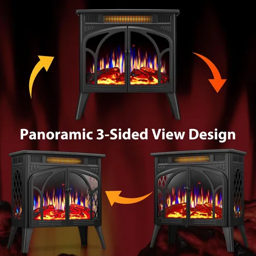 Miniatura 4 de ZAFRO Calentador eléctrico de chimenea de 24 pulgadas, 5100 BTU independiente con control remoto y temporizador, color de llama ajustable, 500 Negro