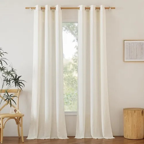 Miniatura 35 de NICETOWN Cortinas de lino natural con textura de lino para dormitorio, mezcla de lino rústica con ojales en la parte superior, semitransparentes