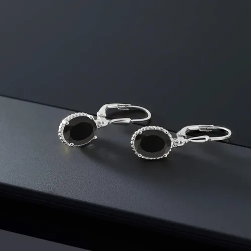Miniatura 156 de Gem Stone King Aretes colgantes de gota para mujer, plata de ley 925, piedra natal ovalada de 0.354 x 0.276 in, joyería fina, regalos para ella