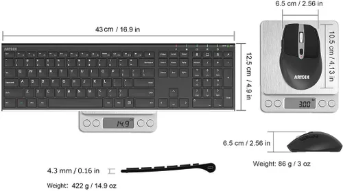 Miniatura 6 de Arteck Combo de teclado y mouse inalámbricos de 2.4 G, teclado de tamaño completo de acero inoxidable y mouse ergonómico con botones laterales